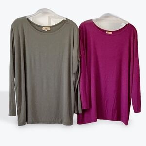 Piko 1988 Women Bamboo Spandex Long Sleeve Oversized Top Bundle Olive Magenta S